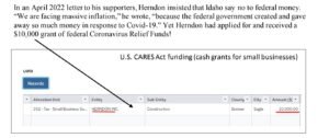 HYPOCRISY: Herndon sent an email to supporters urging them not to take federal money. He then takes $10,000 of Cares Act Money!